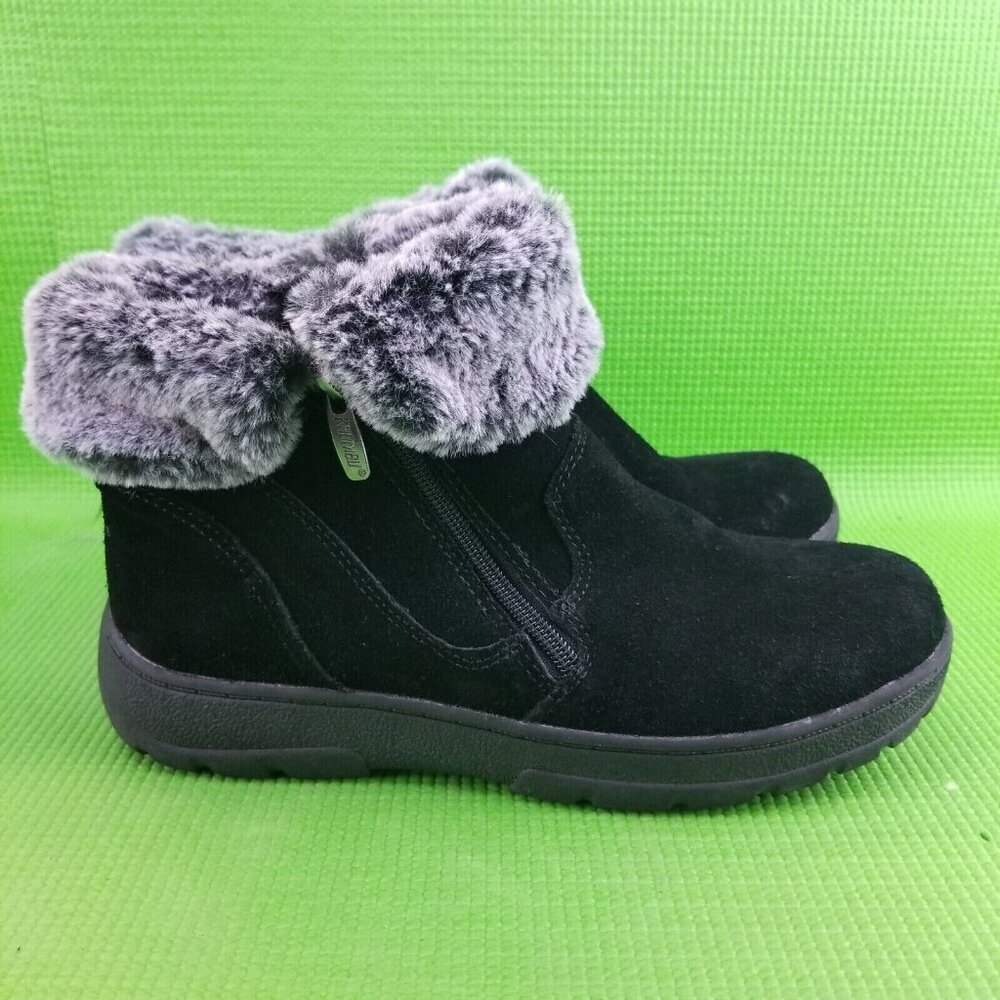 ✅Khombu JESSICA Black Suede Faux Fur Lined Side Zip Ankle Booties Womens 8M Shoe - Picture 10 of 11